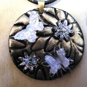 Polymer clay and resin pendant, handmade